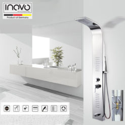 INOVO® Mirá Waterfall Hydrotherapy Rain Shower Panel Column Set with Lateral Jet water feature and massage in Silver - PUB WELS Certified