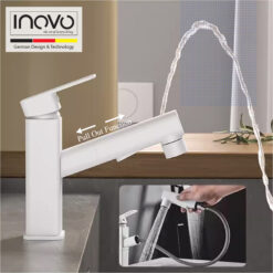 INOVO® Estela Retractable Pull-Out Short Mixer Basin Tap Faucet in White- PUB WELS Certified