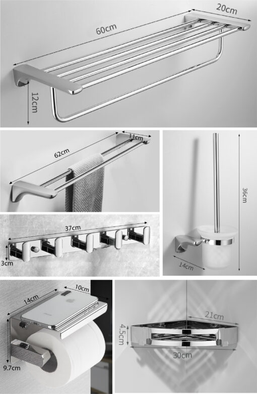 INOVO Loure Bathroom Accessories 6 pcs set. SUS 304 Stainless Steel with PVD Coating in Gun Metal - Image 8
