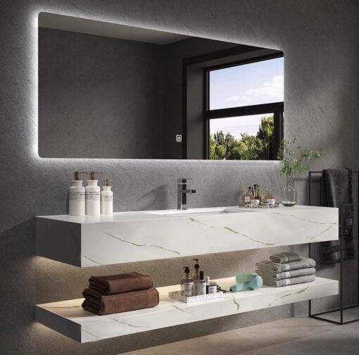 Luxury Luna Sintered Stone Double Layer Bathroom Vanity with Mirror (White Gold) Width 36cm, 40cm, 44cm, 50cm