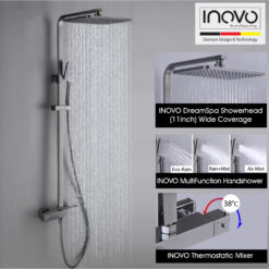 INOVO® Milańo Thermostatic Rain Shower Column Set in (Gun Metal)- PUB WELS Certified