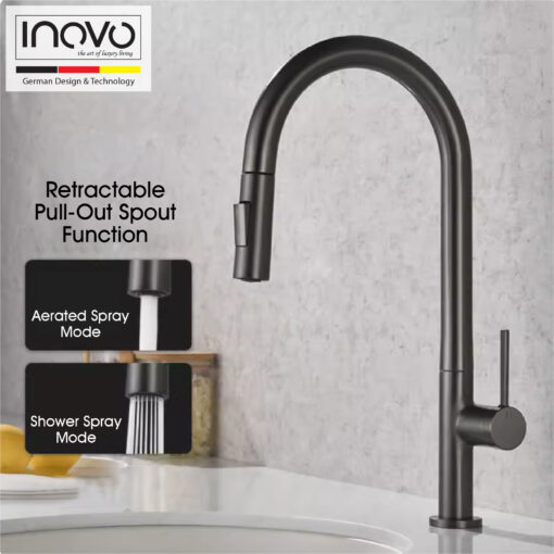 INOVO® Cosimá Pull-Out Sink Mixer kitchen Tap Faucet In Gun Metal- PUB WELS Certified