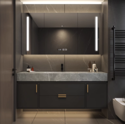 Luxury Classico Sintered Stone Bathroom Vanity Basin Cabinet (Natural Grey with Black) Width 36cm, 40cm, 44cm, 50cm