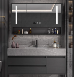 Luxury Classico Vanity Basin Cabinet ( Natural Grey with Gun Metal ) Width 36cm, 40cm, 44cm, 50cm