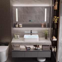 Luxury Lorena Sintered Stone Bathroom Vanity Basin Cabinet Top Mount ( Natural Grey ) Width 40cm, 42cm, 45cm, 48cm