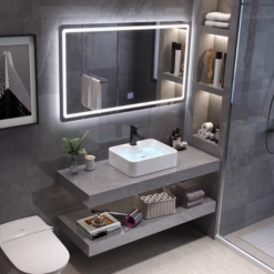 Luxury Lumina Sintered Stone Bathroom Vanity Basin Top Mount (Natural Grey) Width 40cm, 42cm, 45cm, 48cm