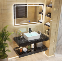 Luxury Lumina Sintered Stone Bathroom Vanity Basin Top Mount (Black Marble) Width 40cm, 42cm, 45cm, 48cm